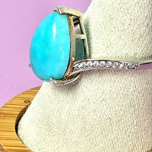 925 Sterling Silver Ring Sz 7.75 with Natural Amazonite  & CZ - Picture 3 of 13